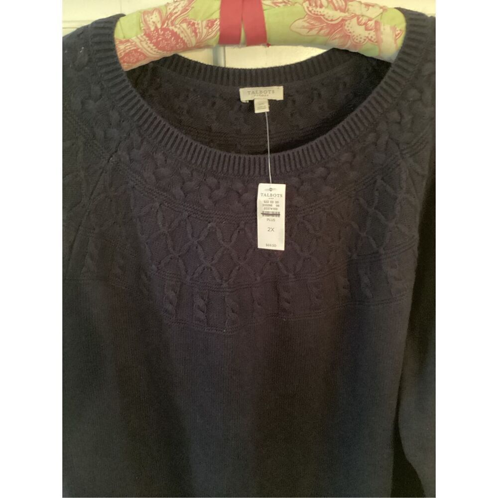 NEW Talbots Soft Cable Knit Pullover Sweater Sz 2XL Navy Fair Isle - Picture 2 of 9